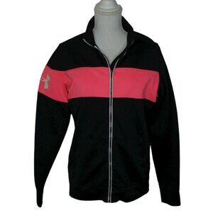 Under Armour Womens Black Pink Colorblock Semi Fitted Full Zip Jacket Sz Medium